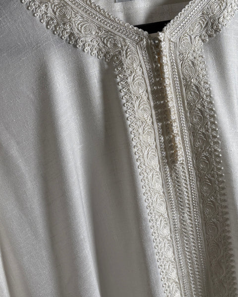 Morrocan Pearl White Linen Kaftan