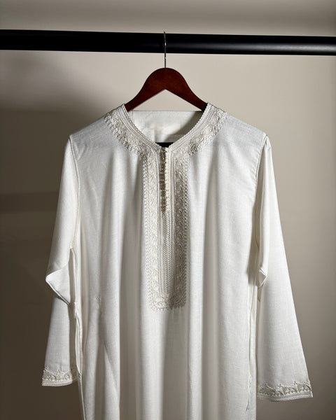 Morrocan Pearl White Linen Kaftan