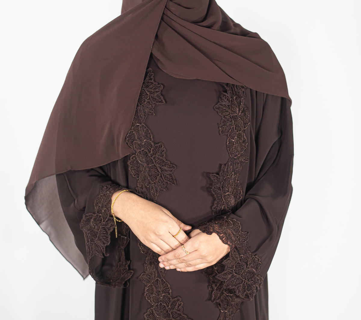 Brown Floral Laced Abaya