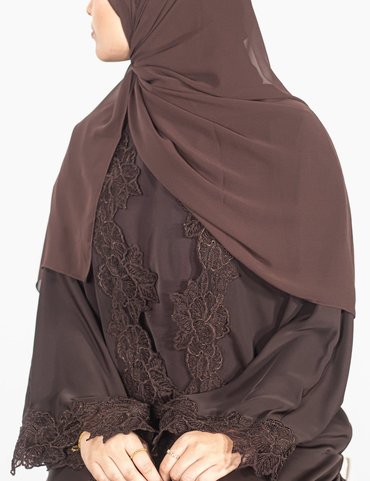 Brown Floral Laced Abaya