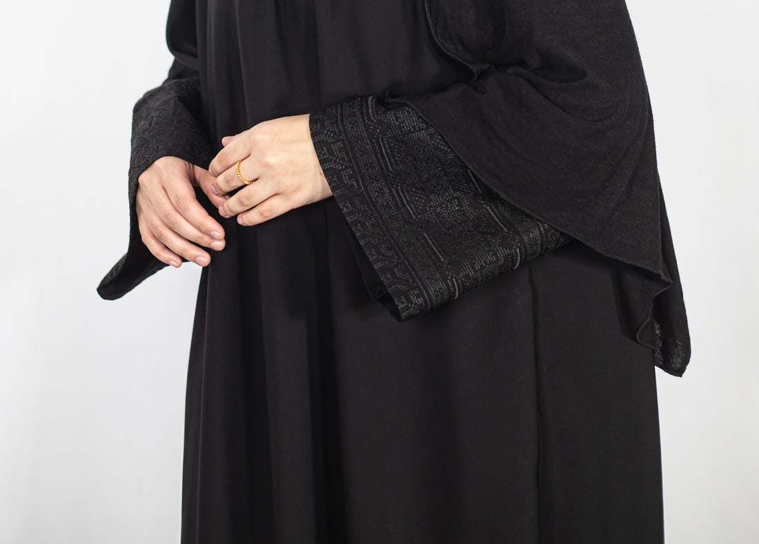 Black Jacquard Geometric Abaya