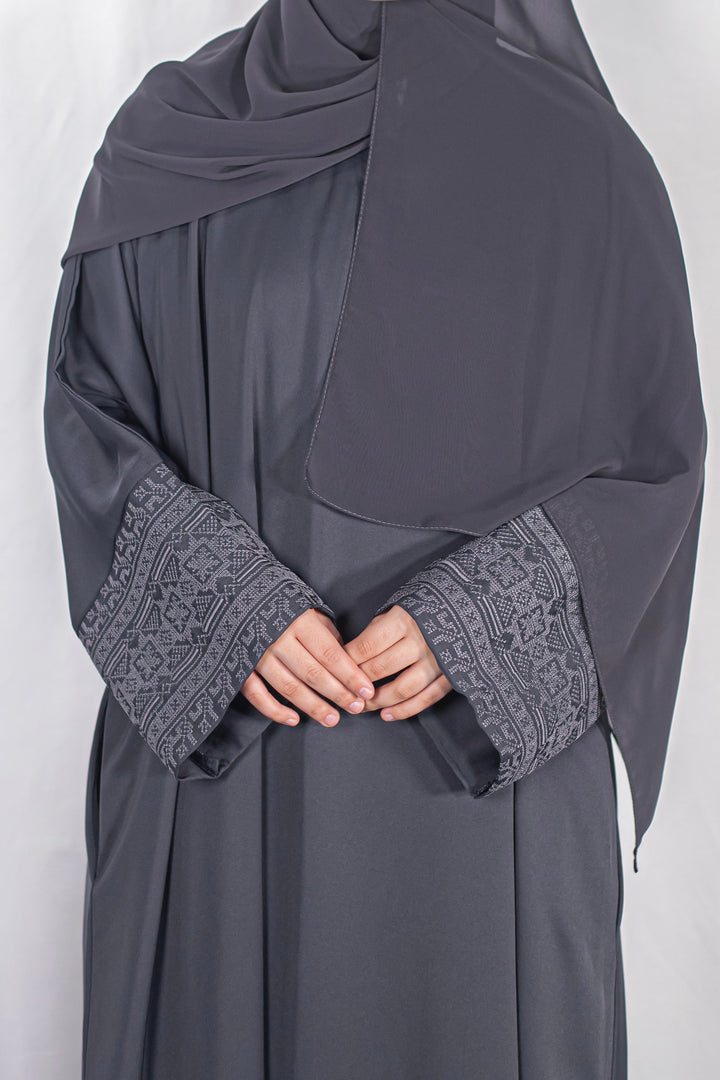 Grey Jacquard Geometric Abaya