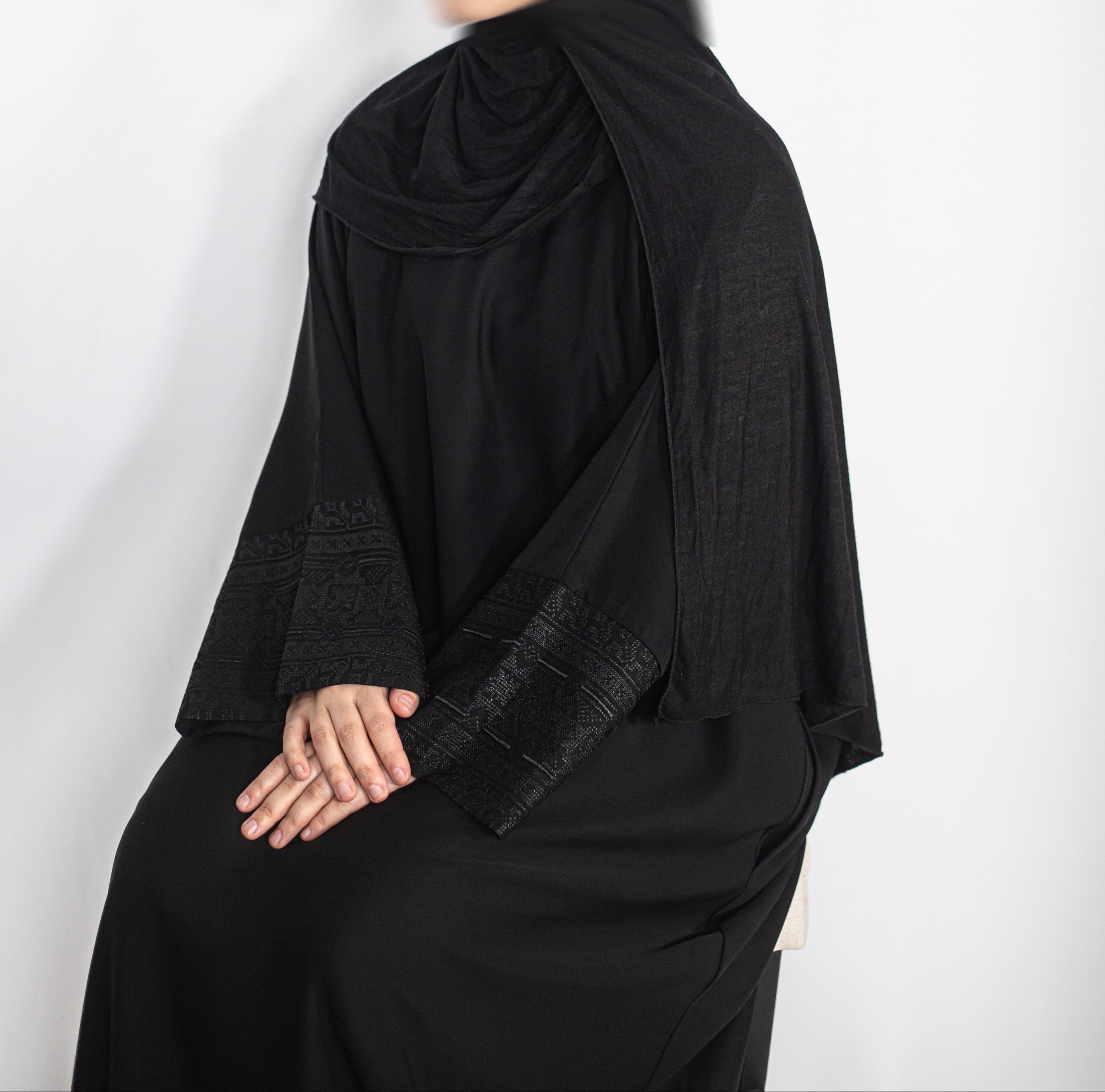 Black Jacquard Geometric Abaya