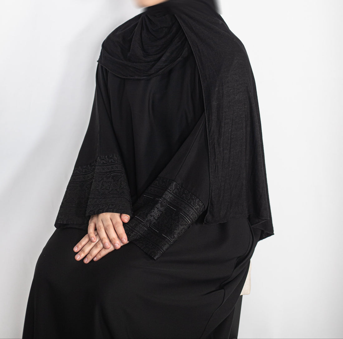 Black Jacquard Geometric Abaya