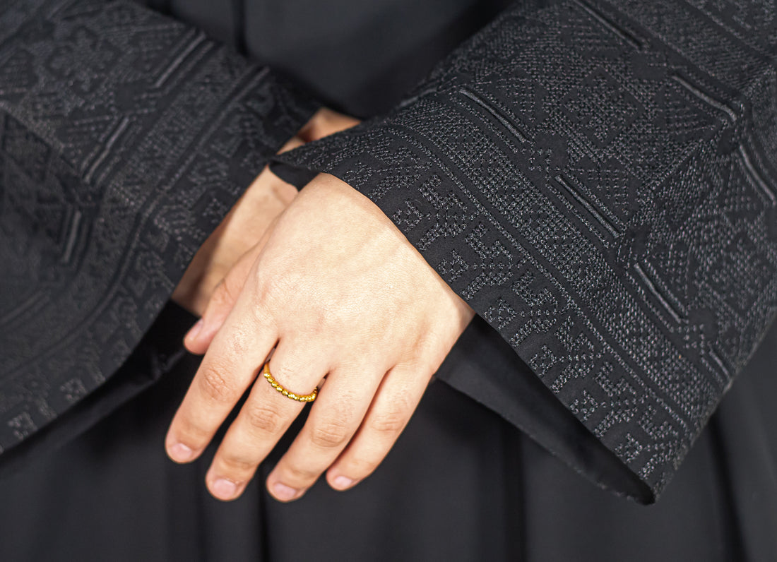 Black Jacquard Geometric Abaya