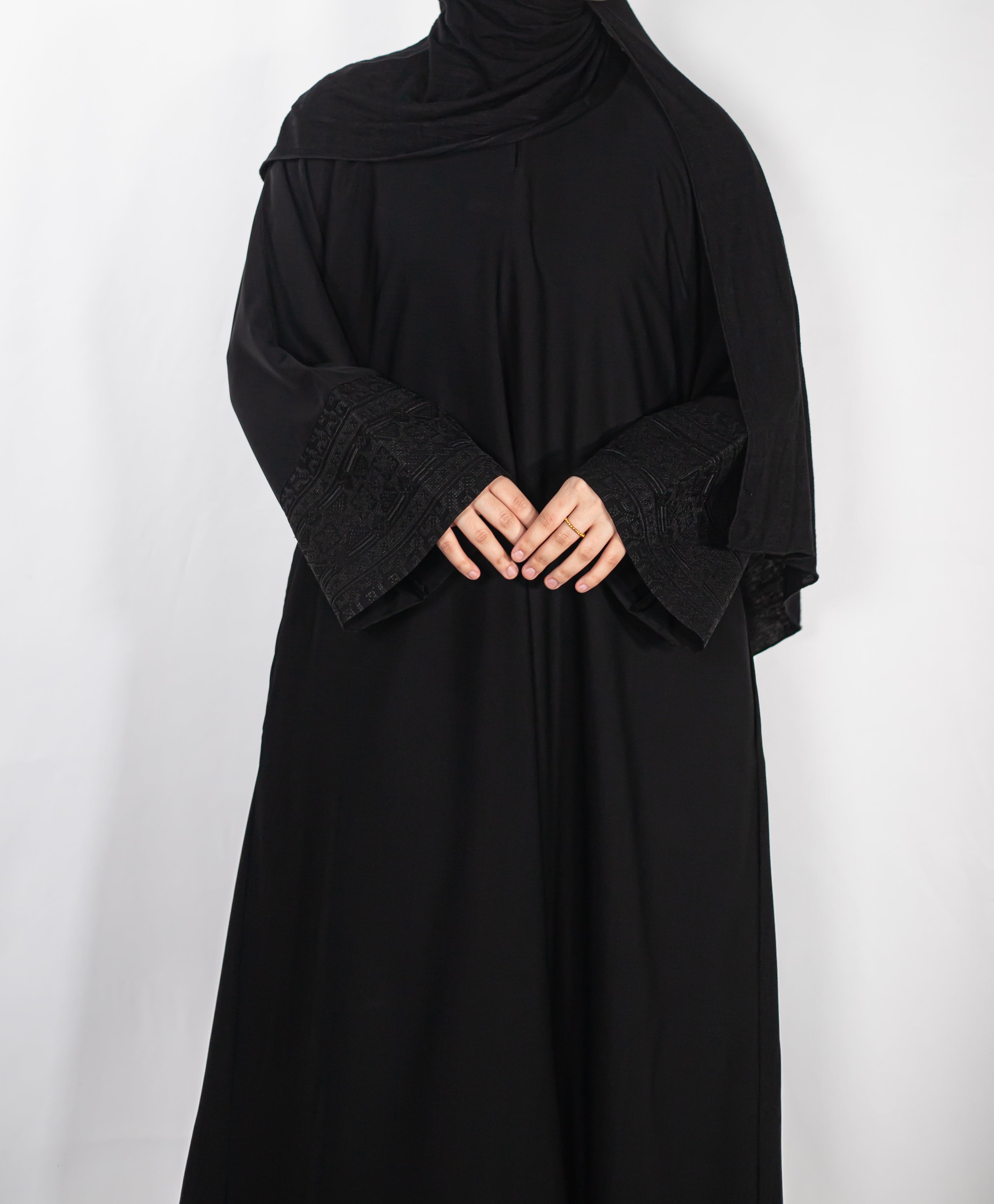 Black Jacquard Geometric Abaya