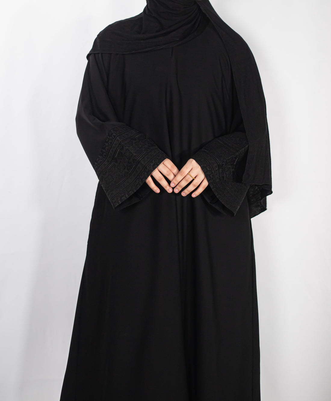 Black Jacquard Geometric Abaya