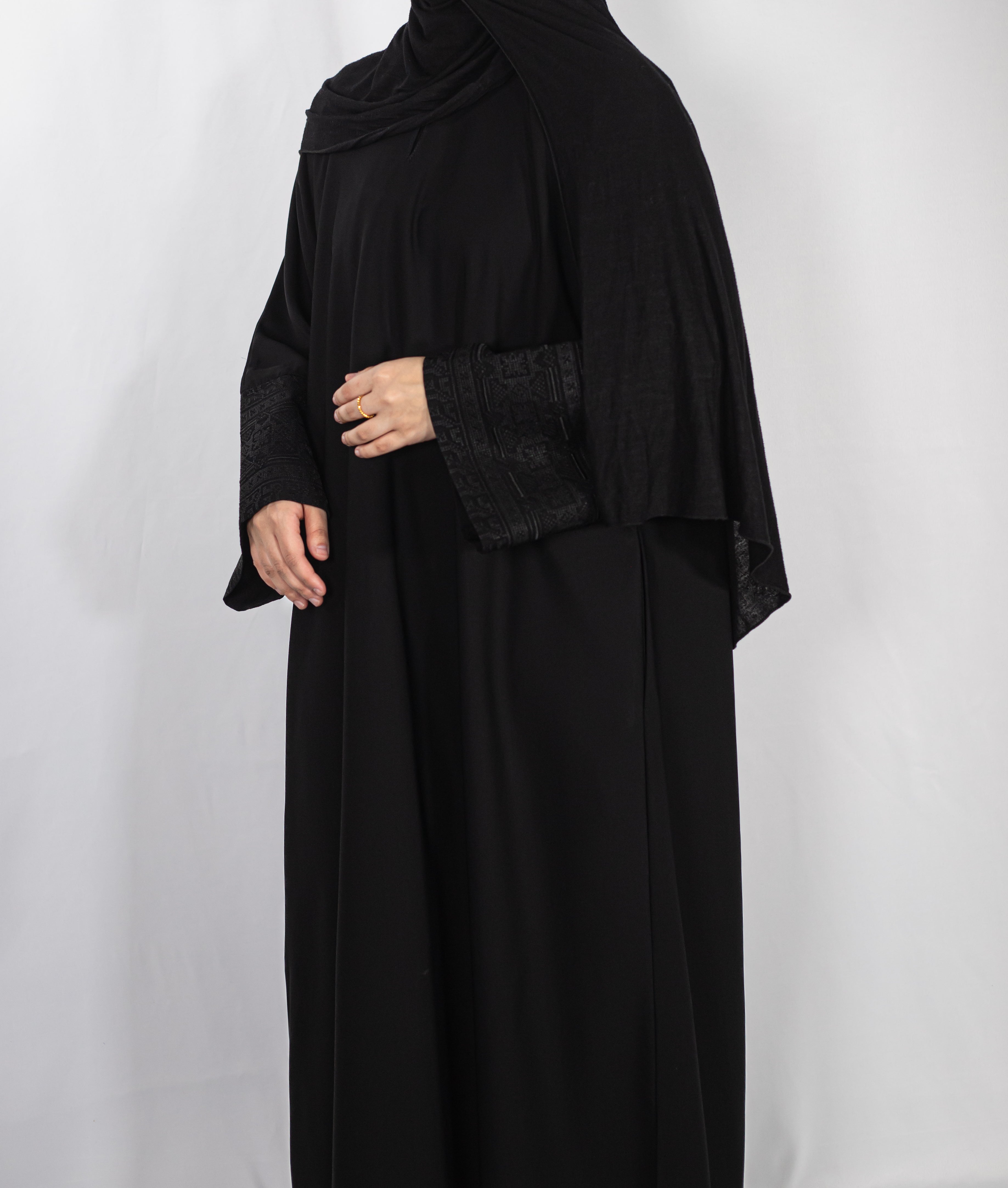 Black Jacquard Geometric Abaya