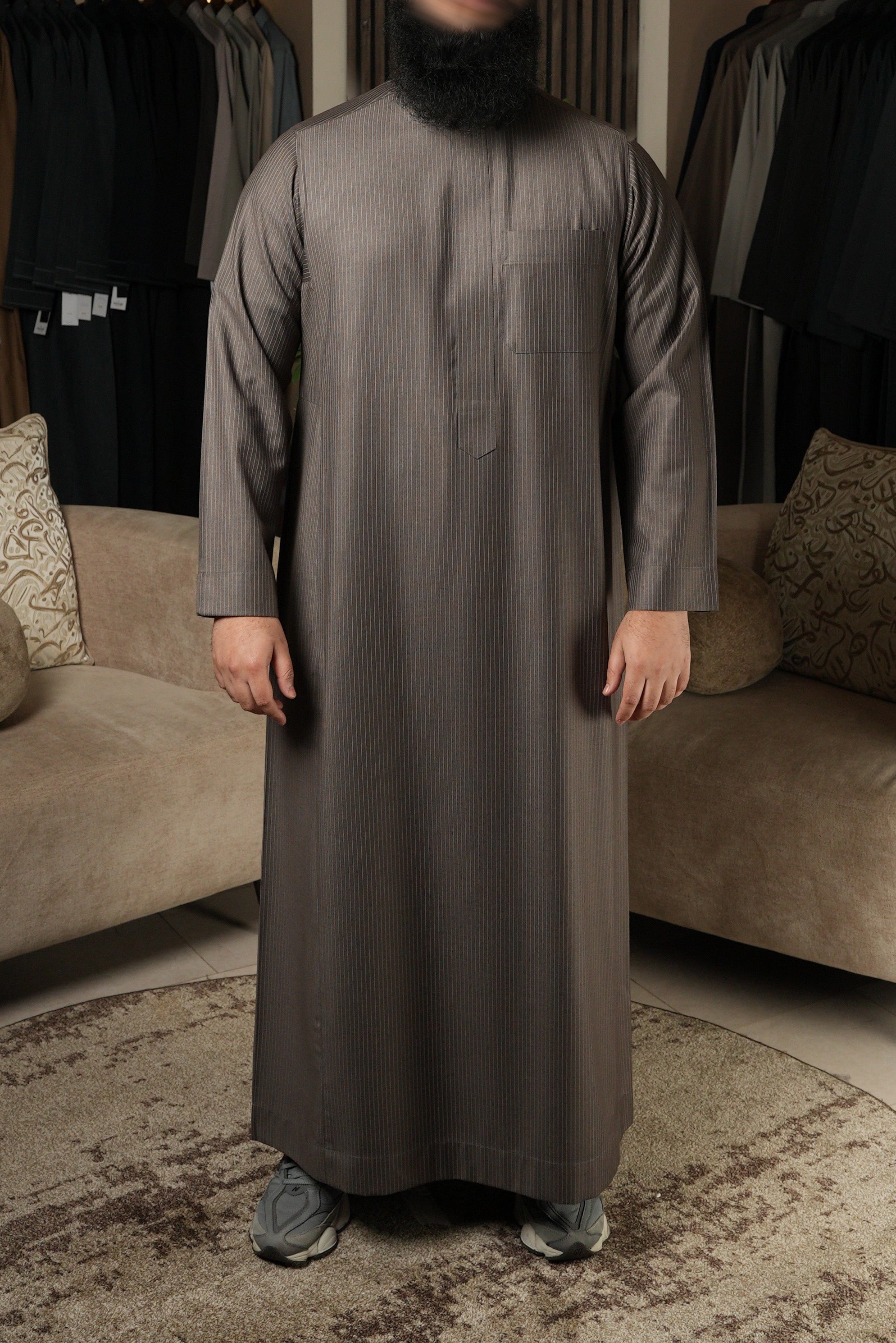Classic Pinstripe Mocha Winter Thobe