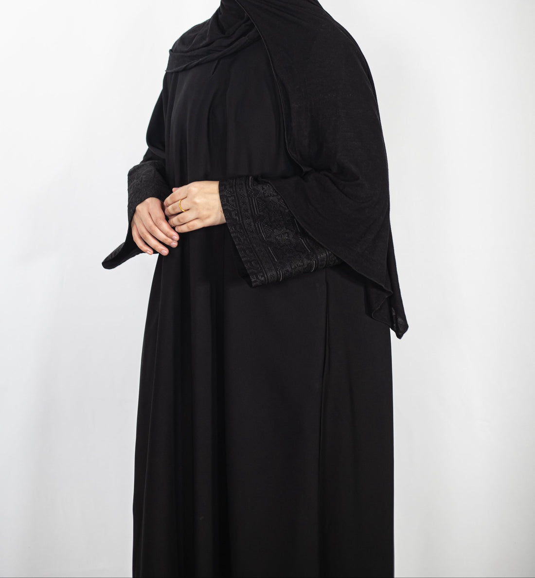 Black Jacquard Geometric Abaya