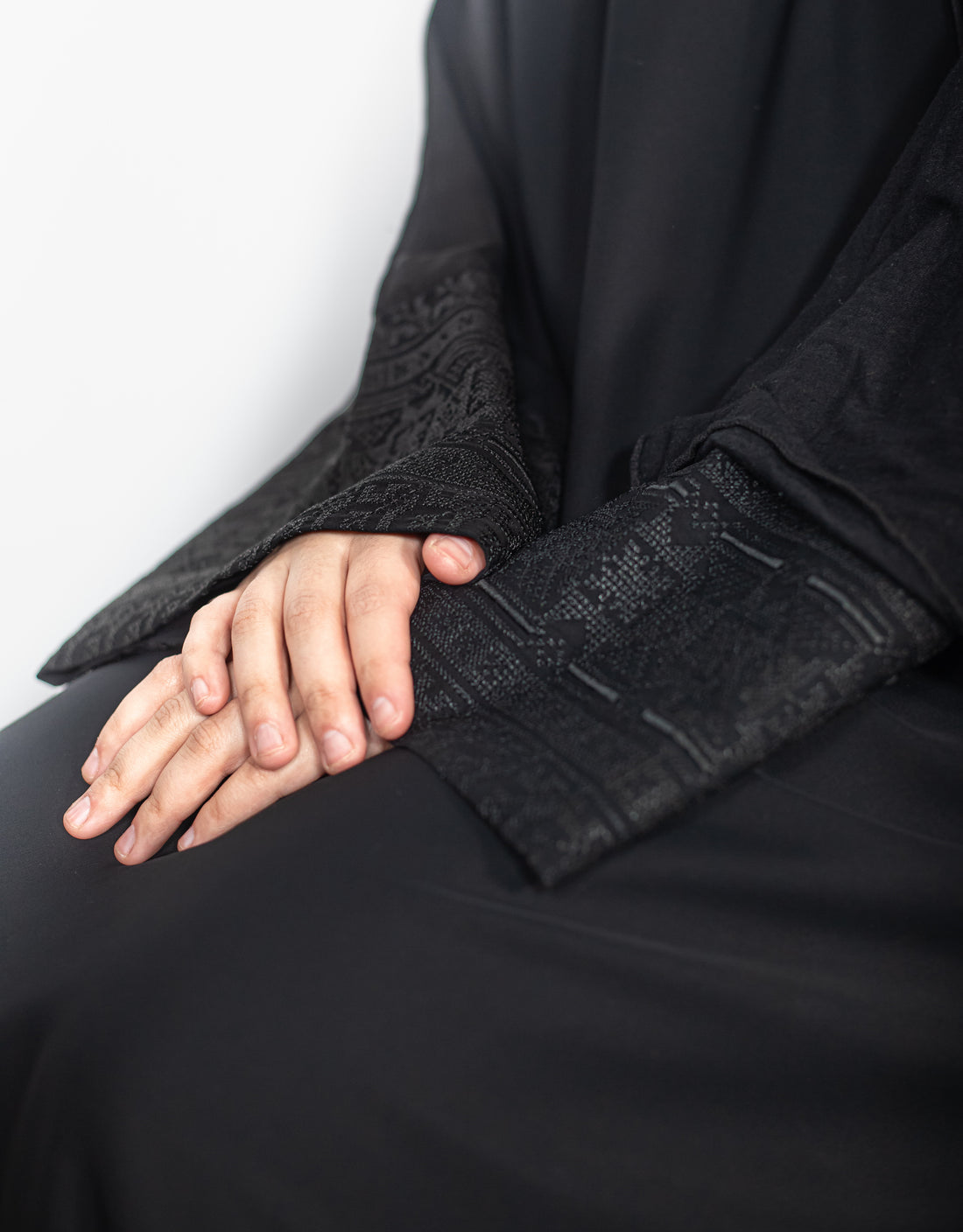 Black Jacquard Geometric Abaya