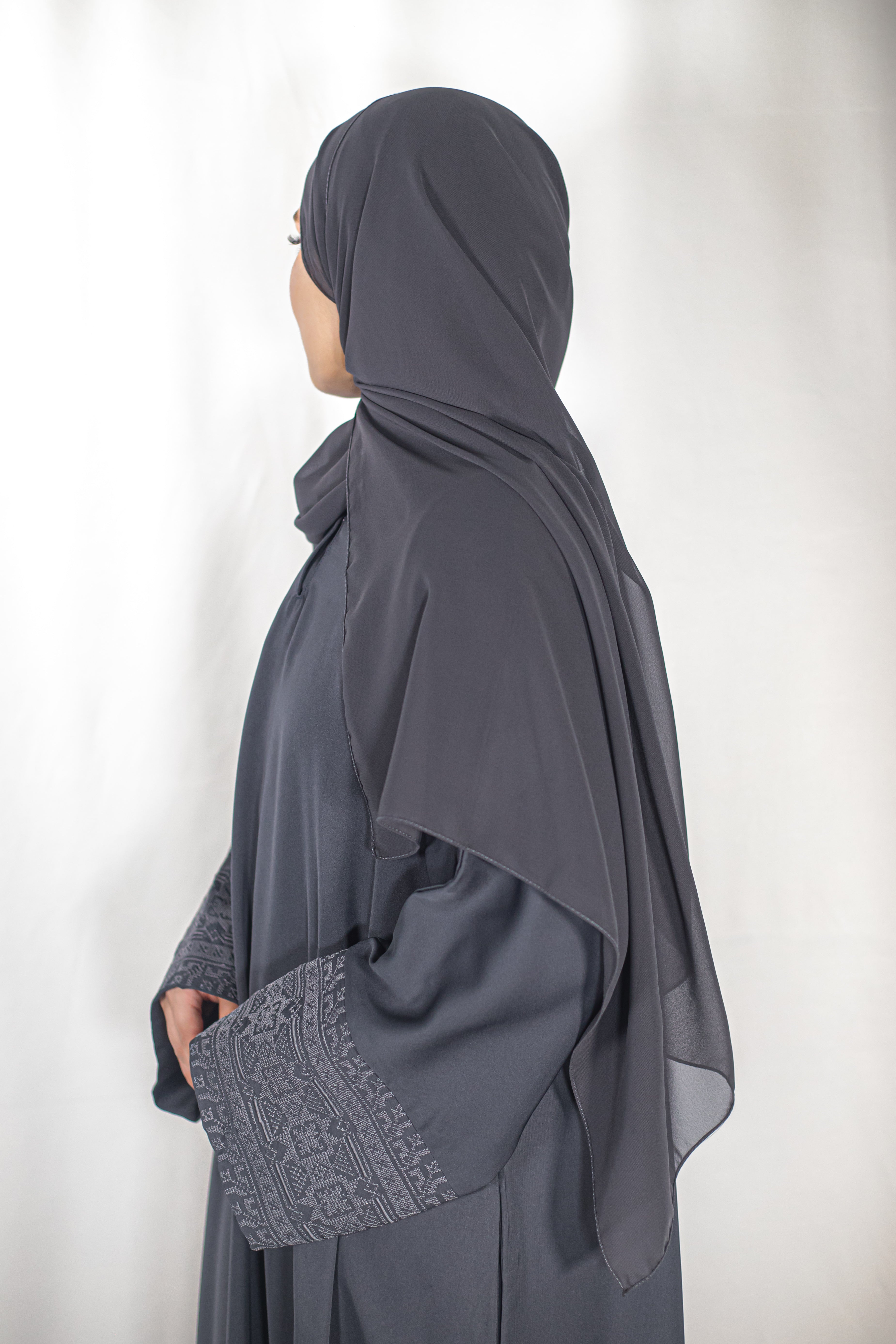 Grey Jacquard Geometric Abaya