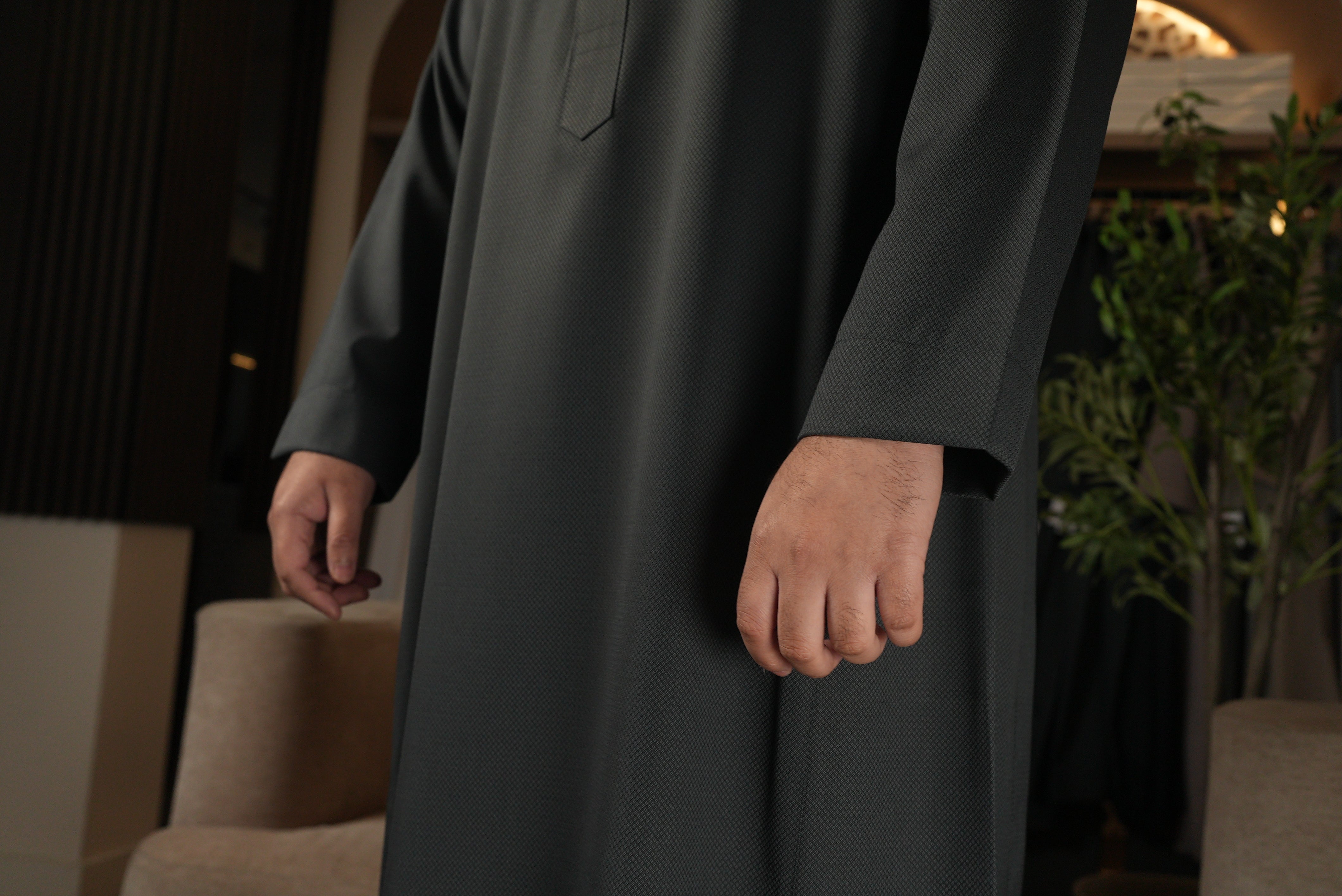 Charcoal Herringbone Winter Thobe