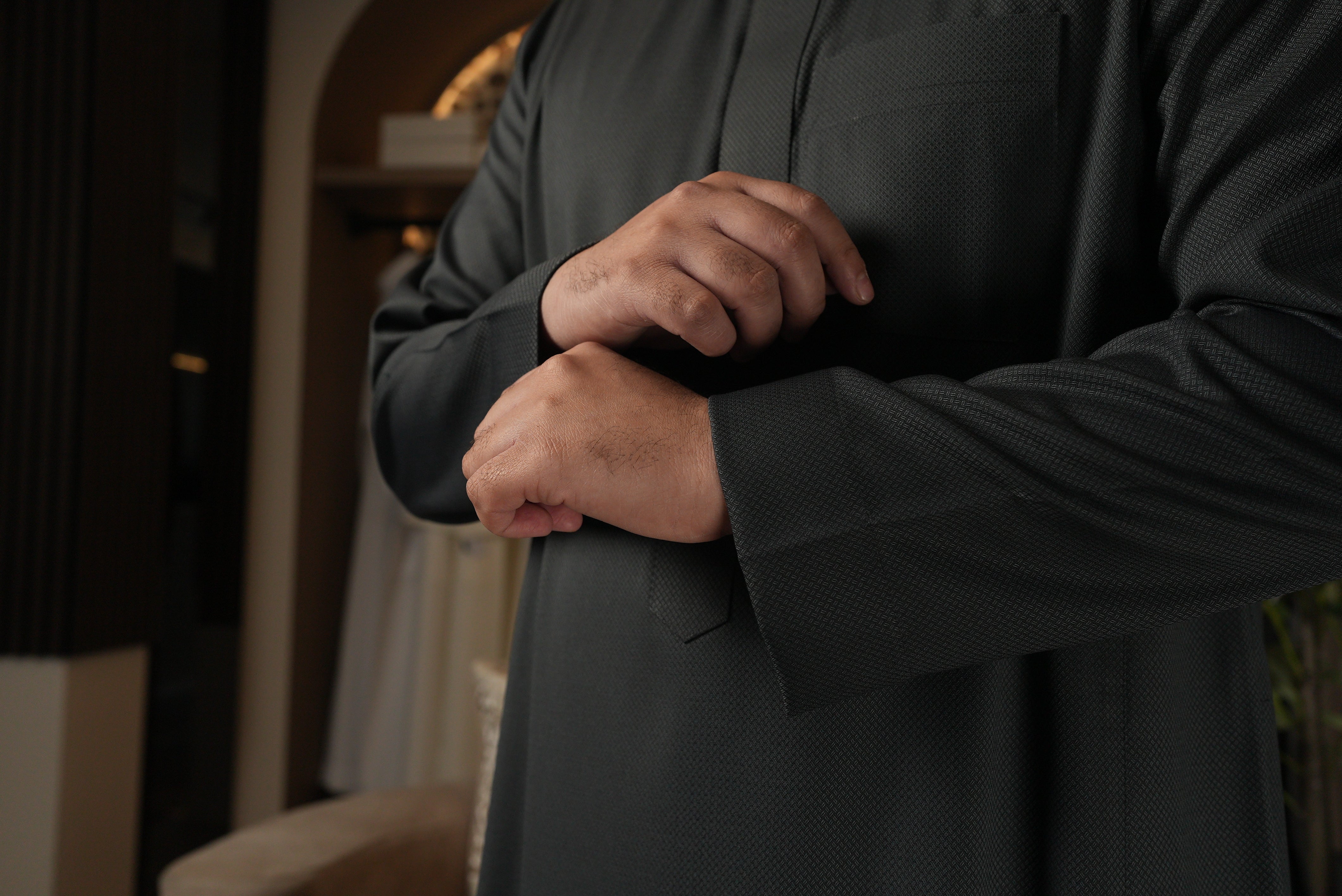 Charcoal Herringbone Winter Thobe
