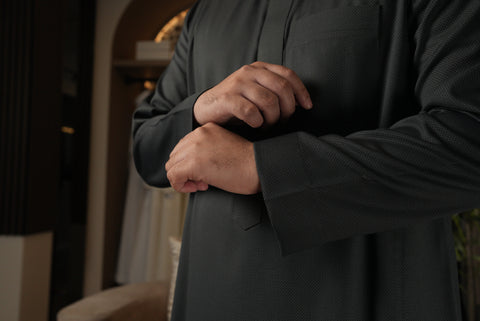 Charcoal Herringbone Winter Thobe