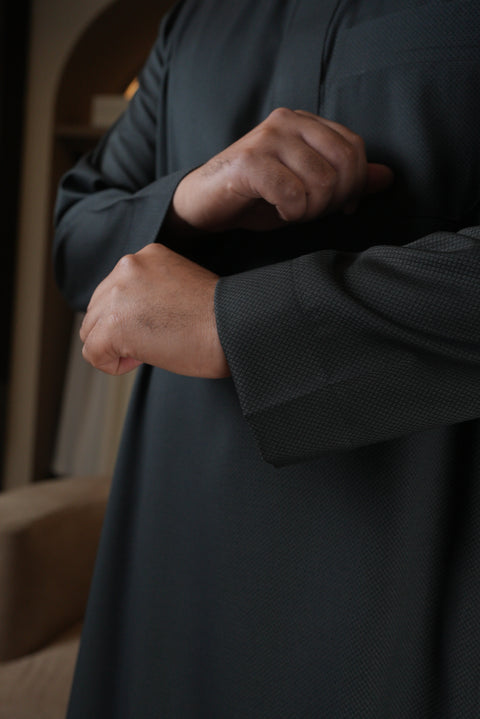 Charcoal Herringbone Winter Thobe