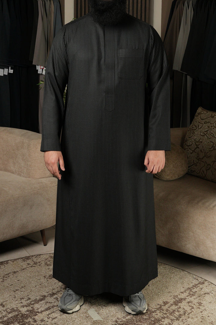 Classic Pinstripe Black Winter Thobe