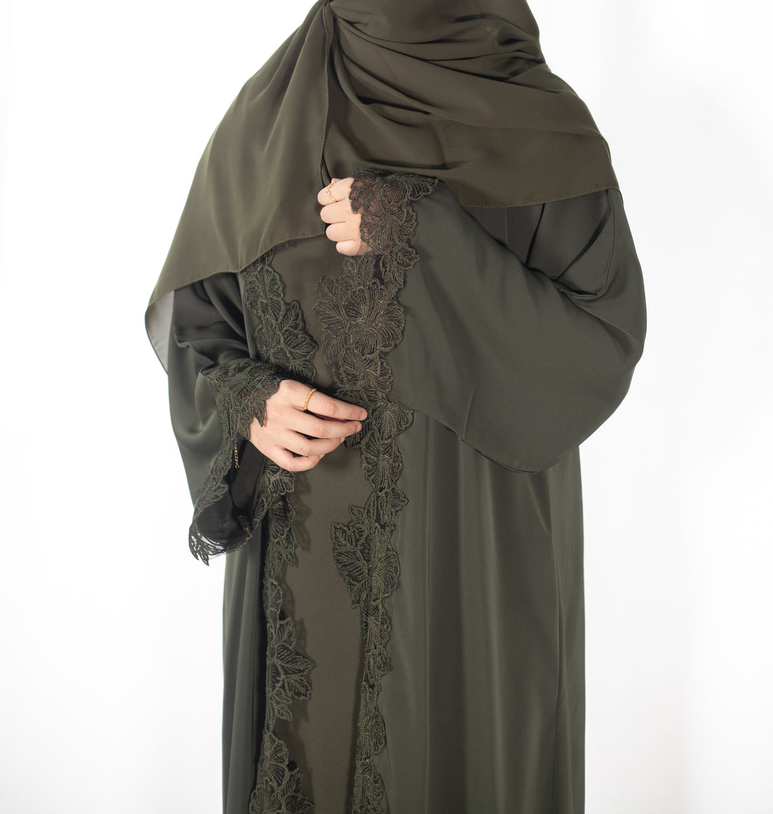 Green Floral Laced Abaya