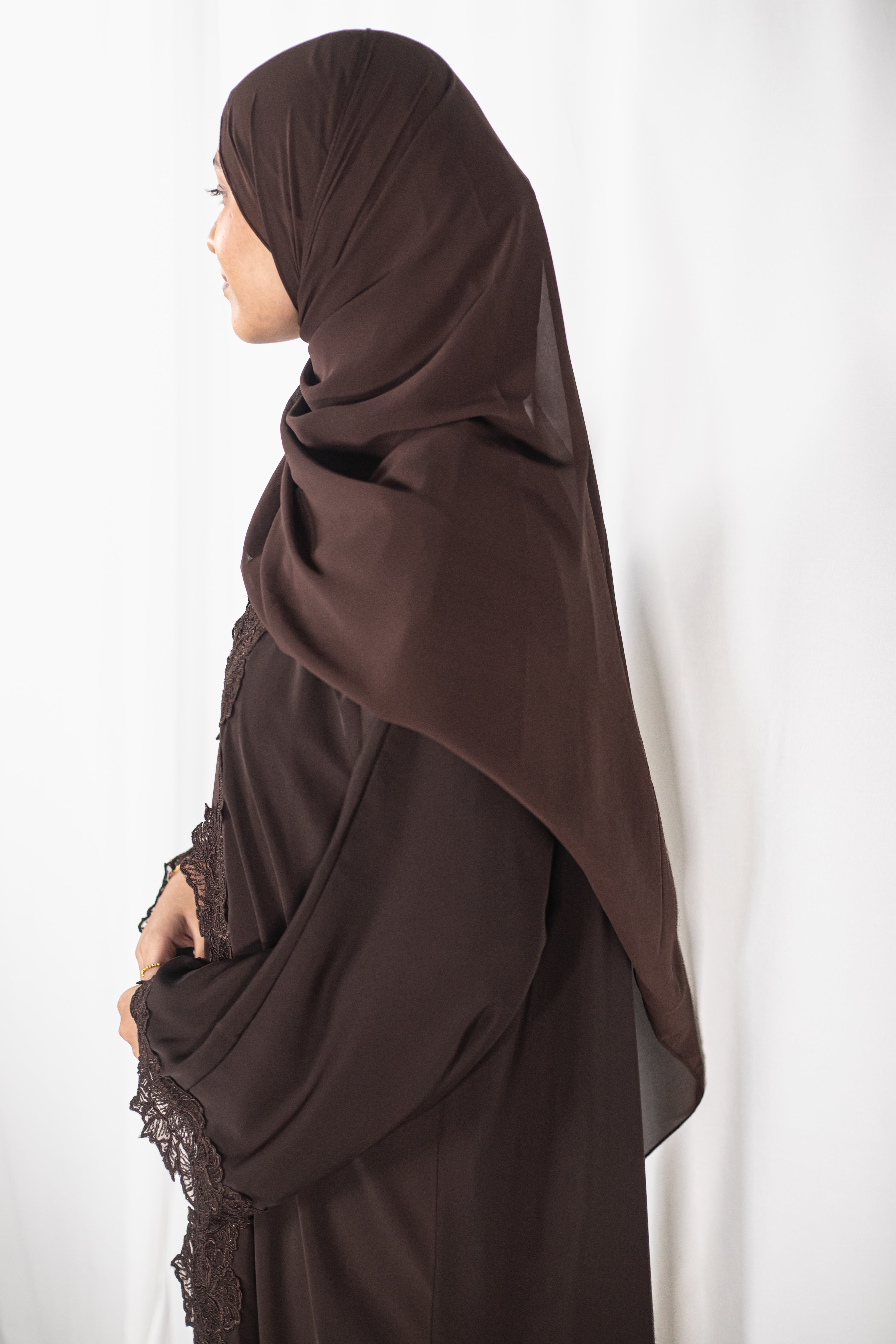 Brown Floral Laced Abaya