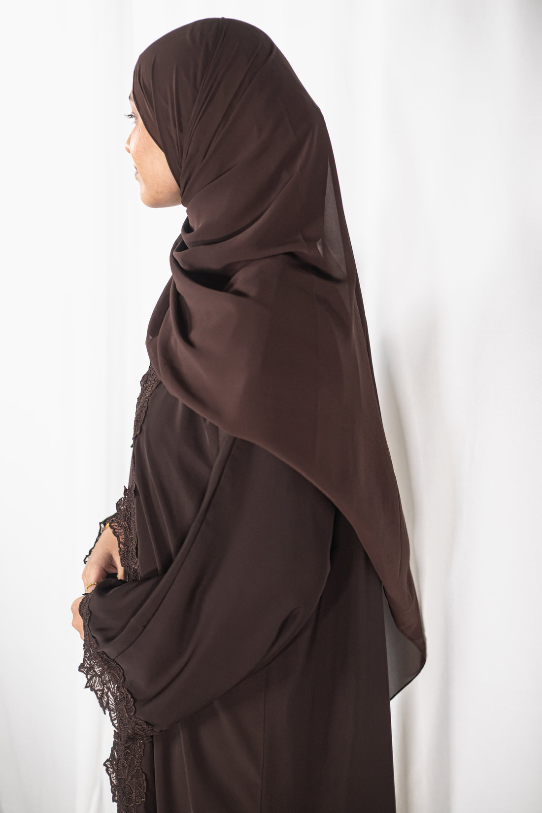Brown Floral Laced Abaya