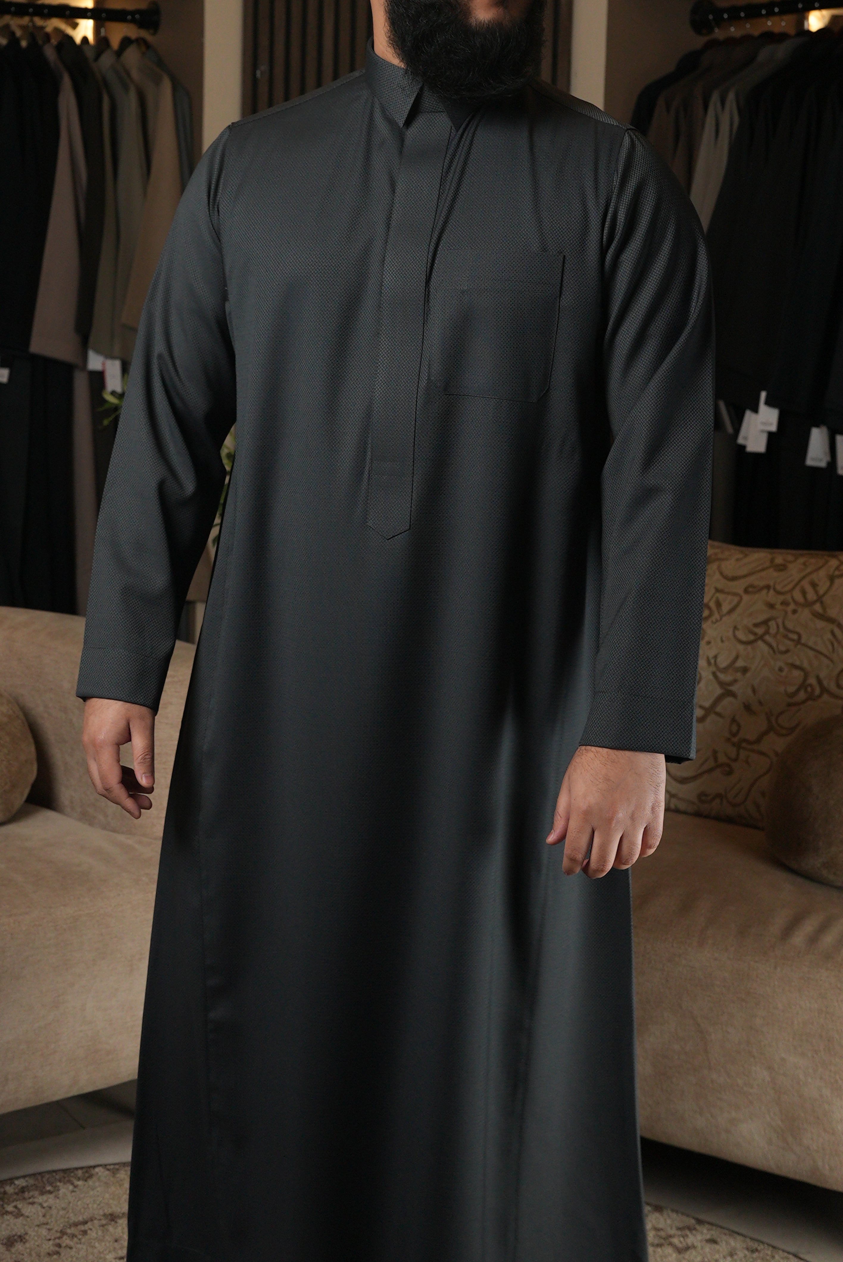 Charcoal Herringbone Winter Thobe