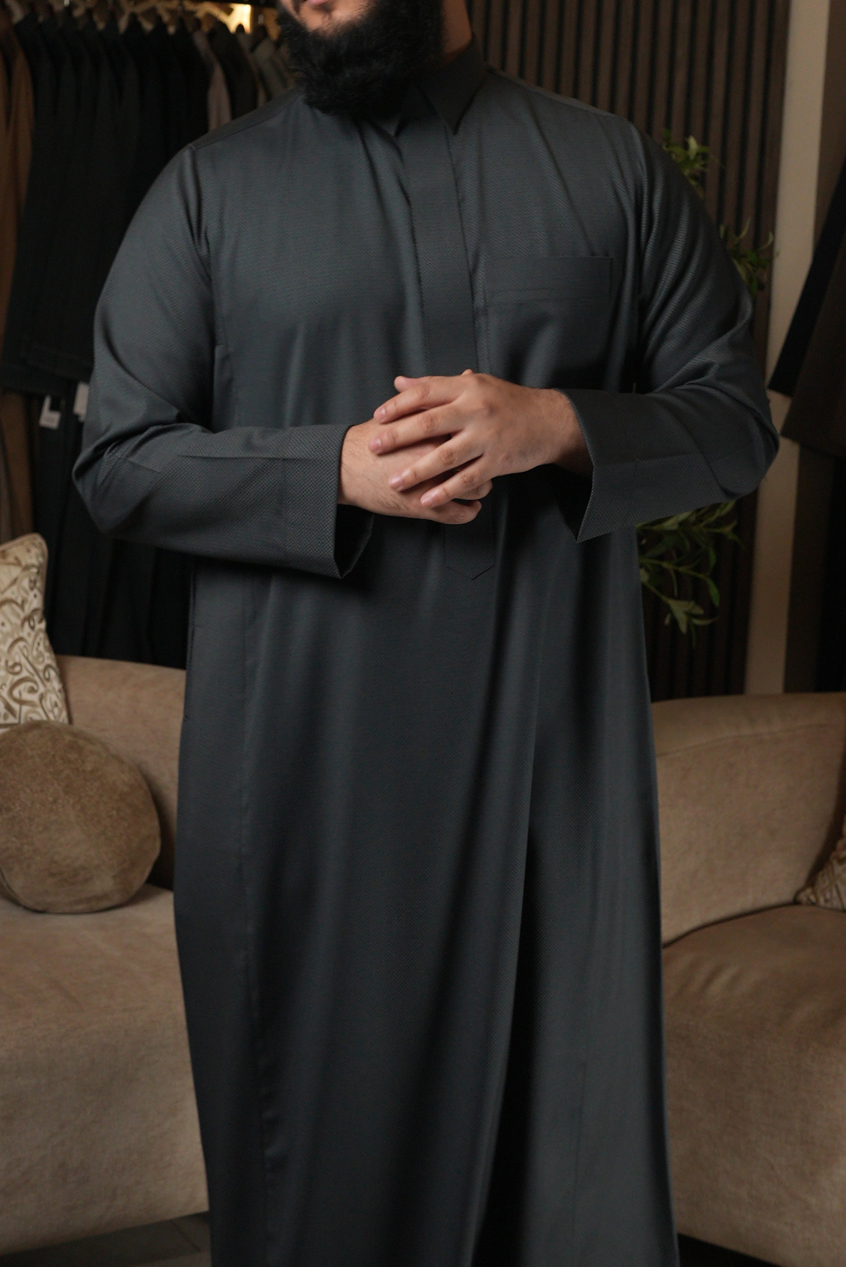 Charcoal Herringbone Winter Thobe