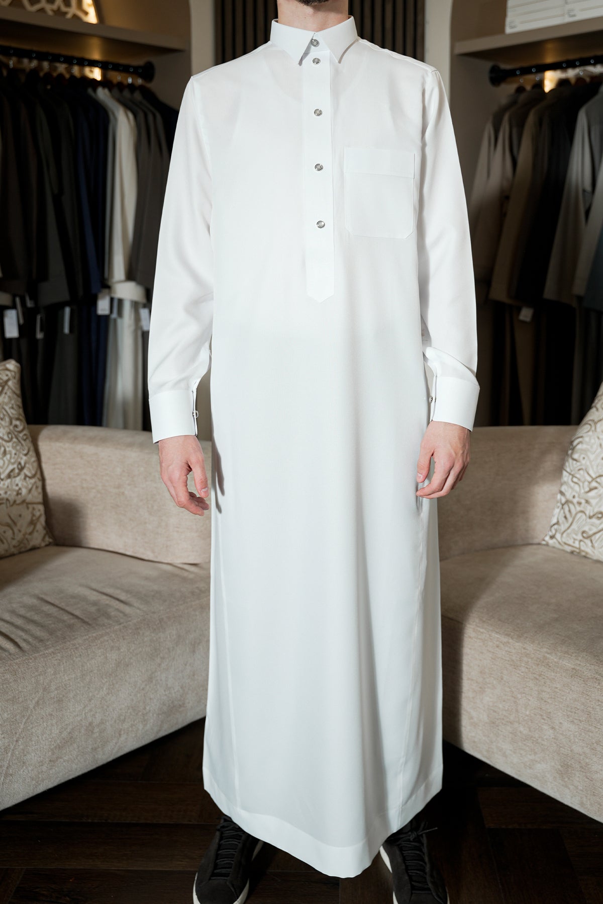 Classic White Button Thobe