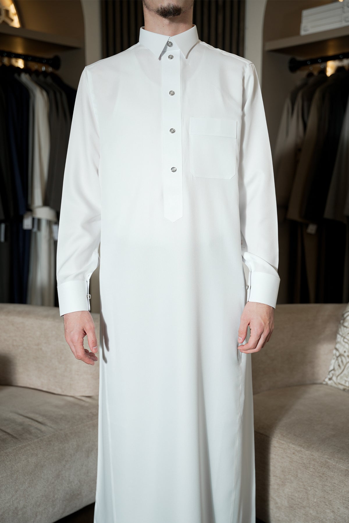 Classic White Button Thobe