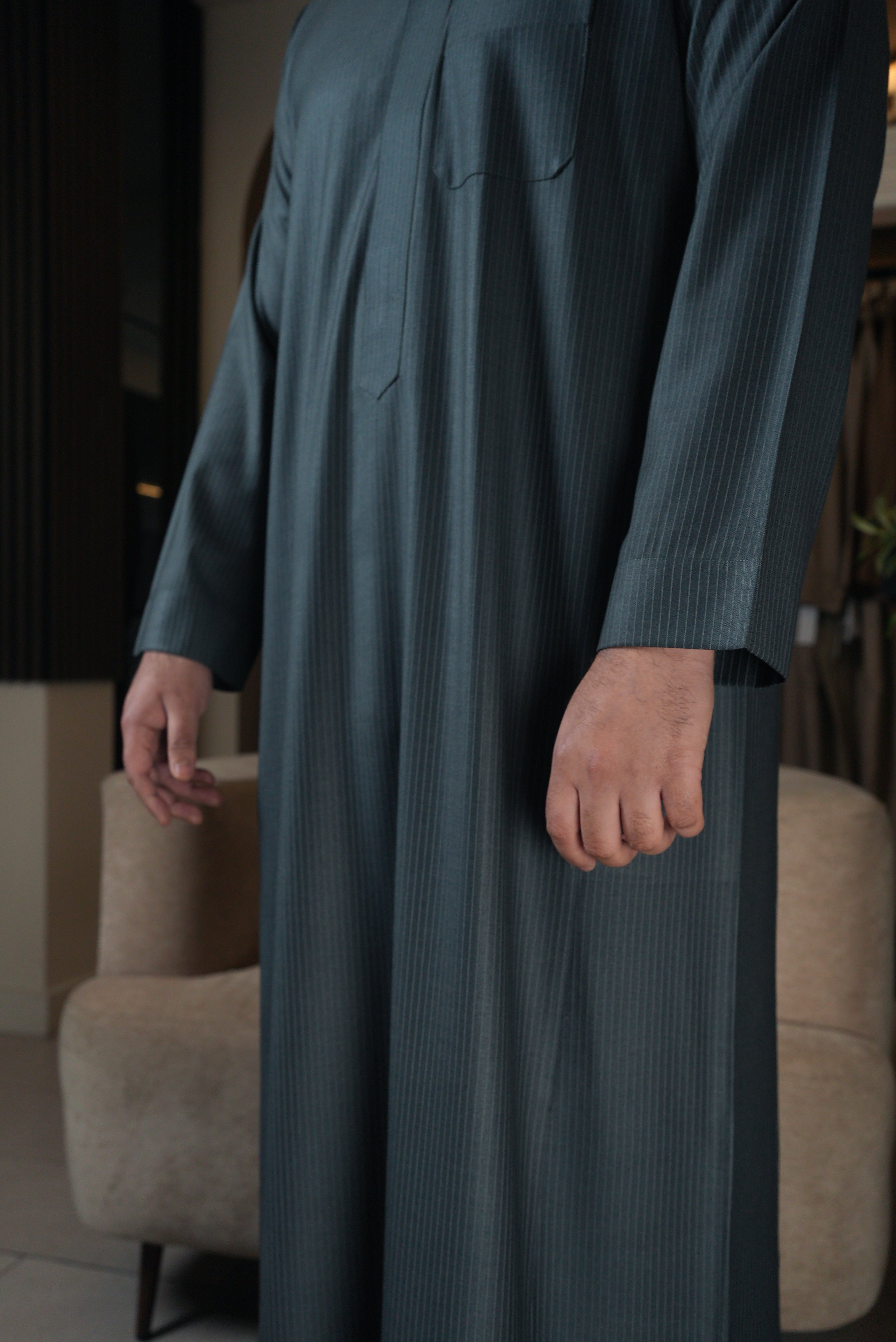 Saudi Blue Pinstripe Winter Thobe