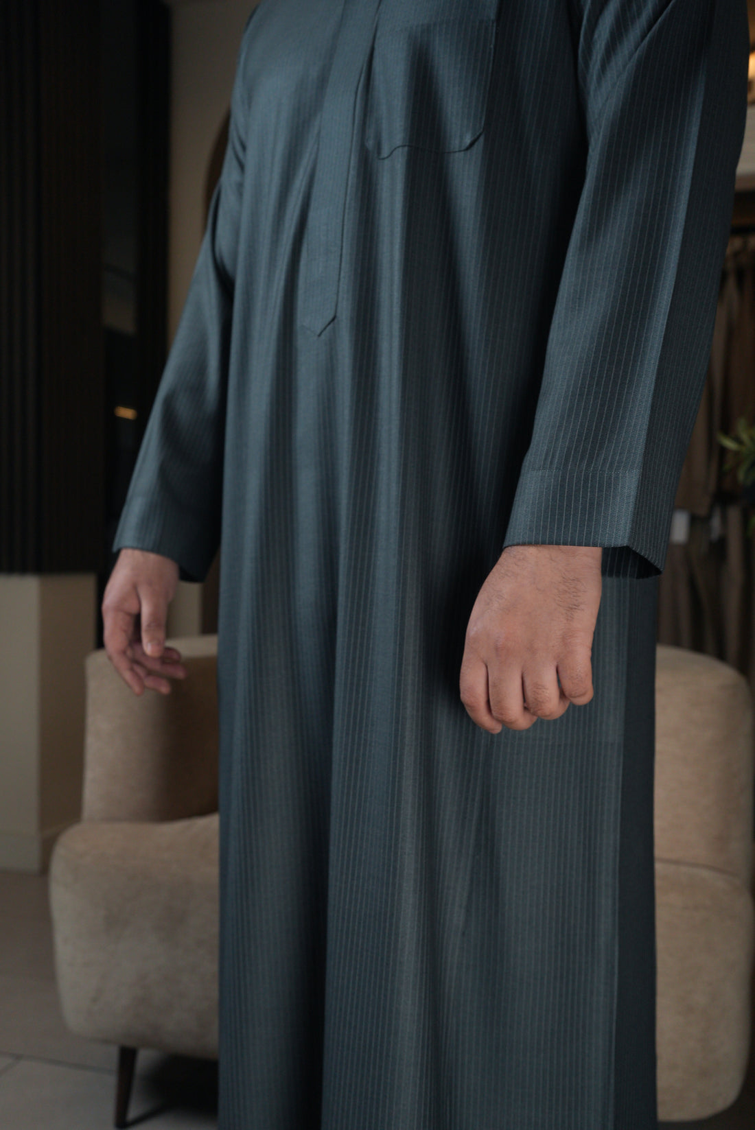 Saudi Blue Pinstripe Winter Thobe