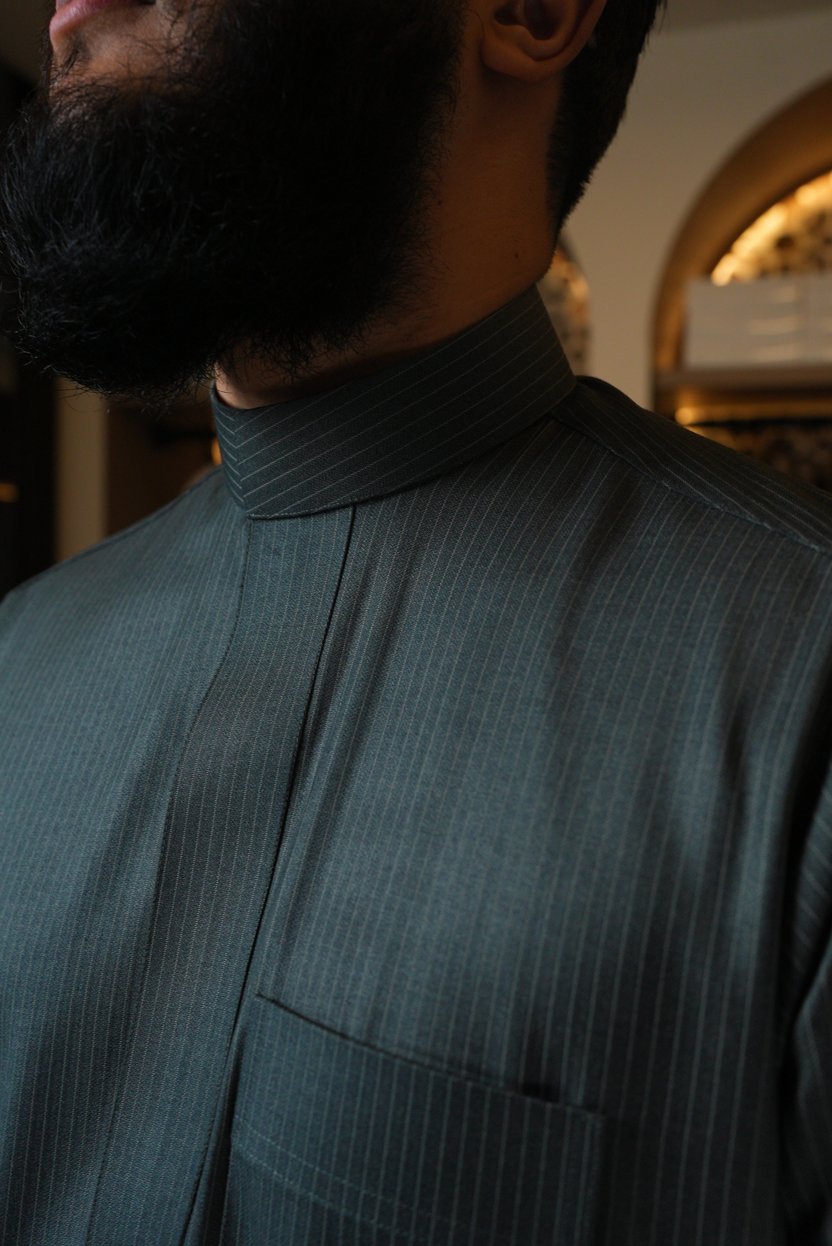 Saudi Blue Pinstripe Winter Thobe