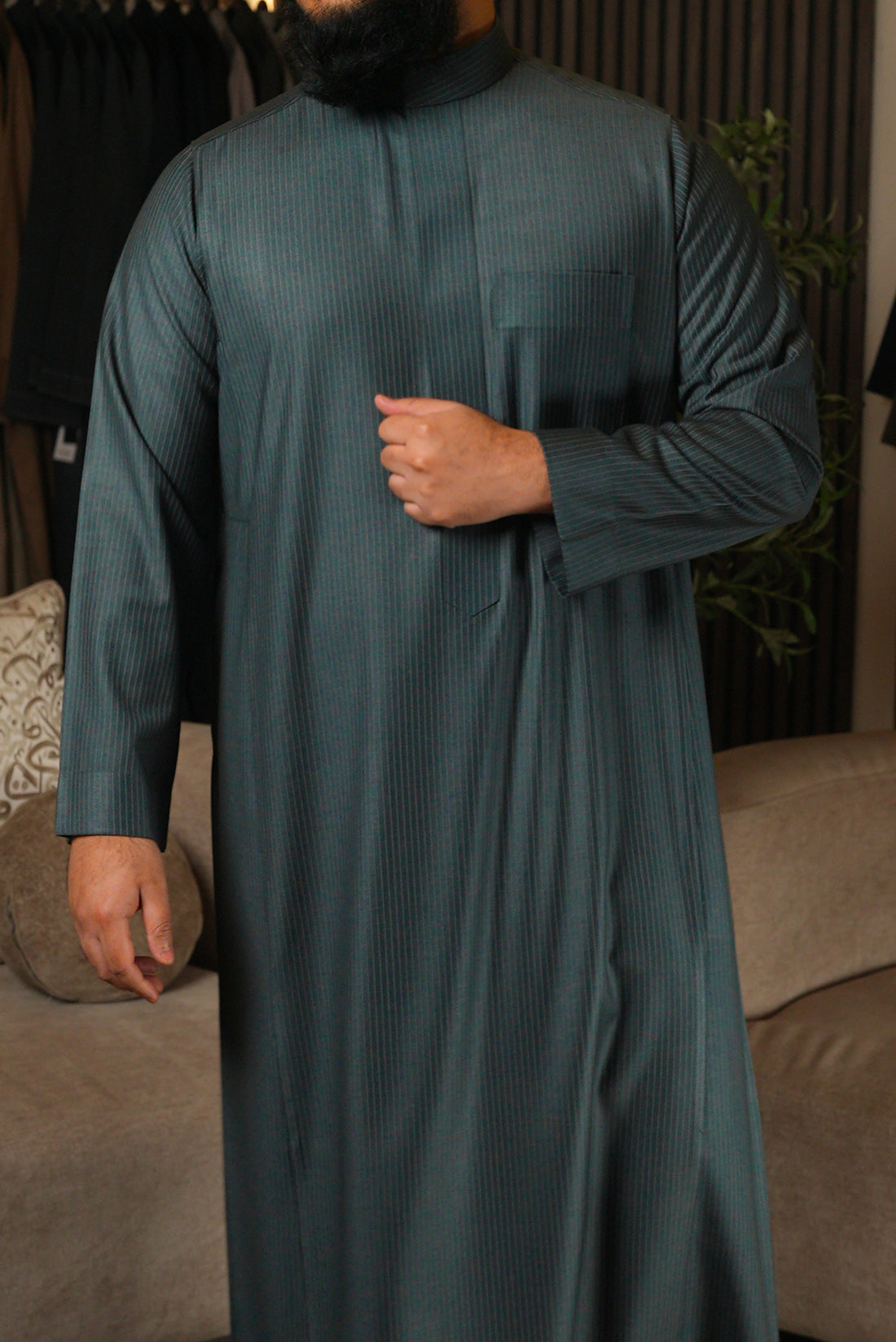 Saudi Blue Pinstripe Winter Thobe