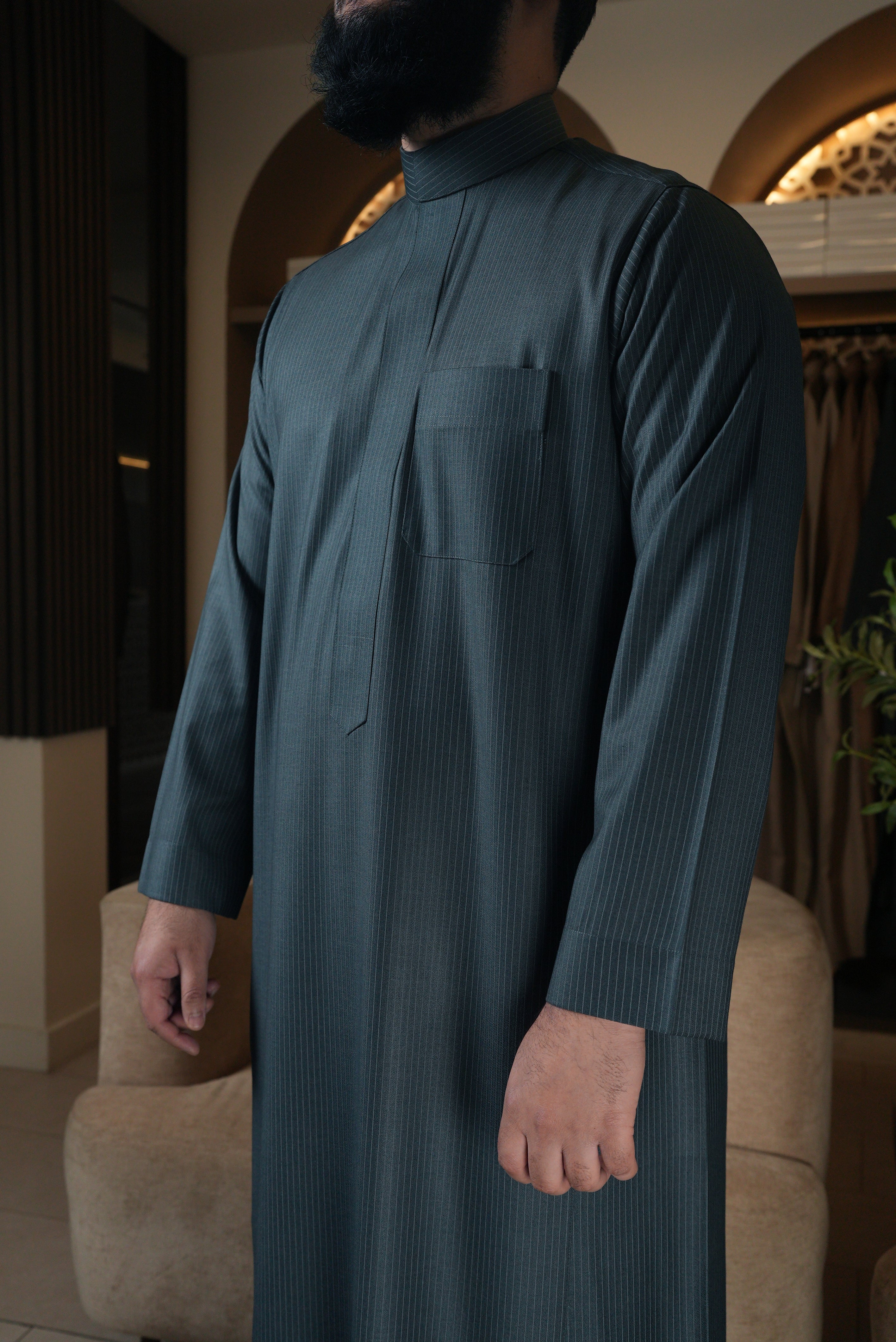 Saudi Blue Pinstripe Winter Thobe