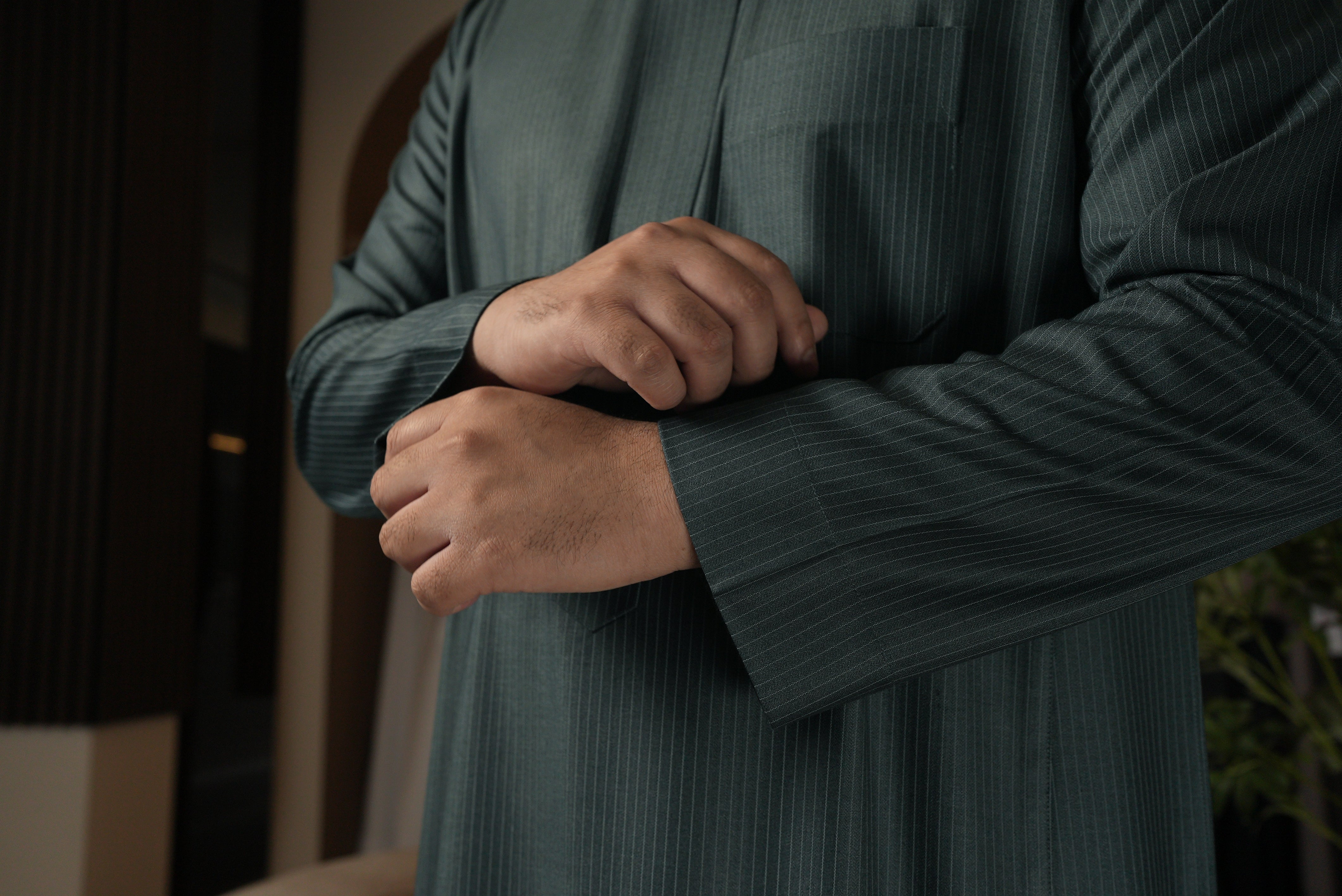 Saudi Blue Pinstripe Winter Thobe