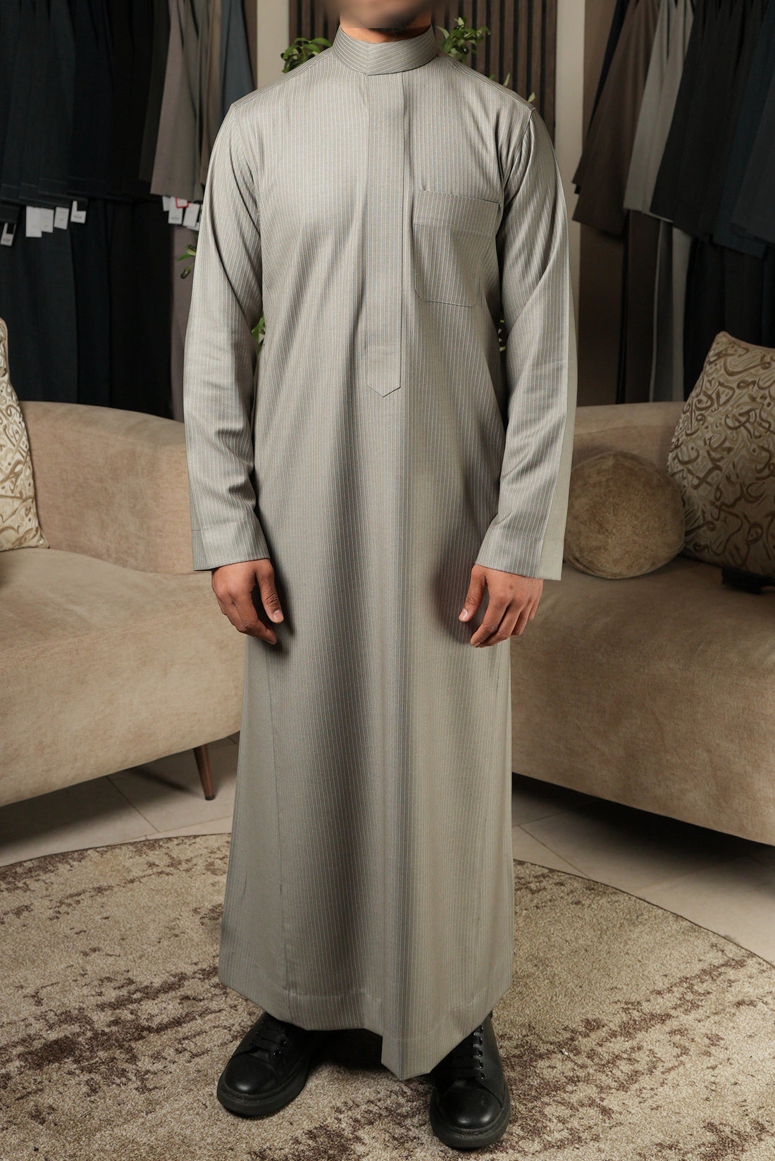 Saudi Silver Pinstripe Winter Thobe