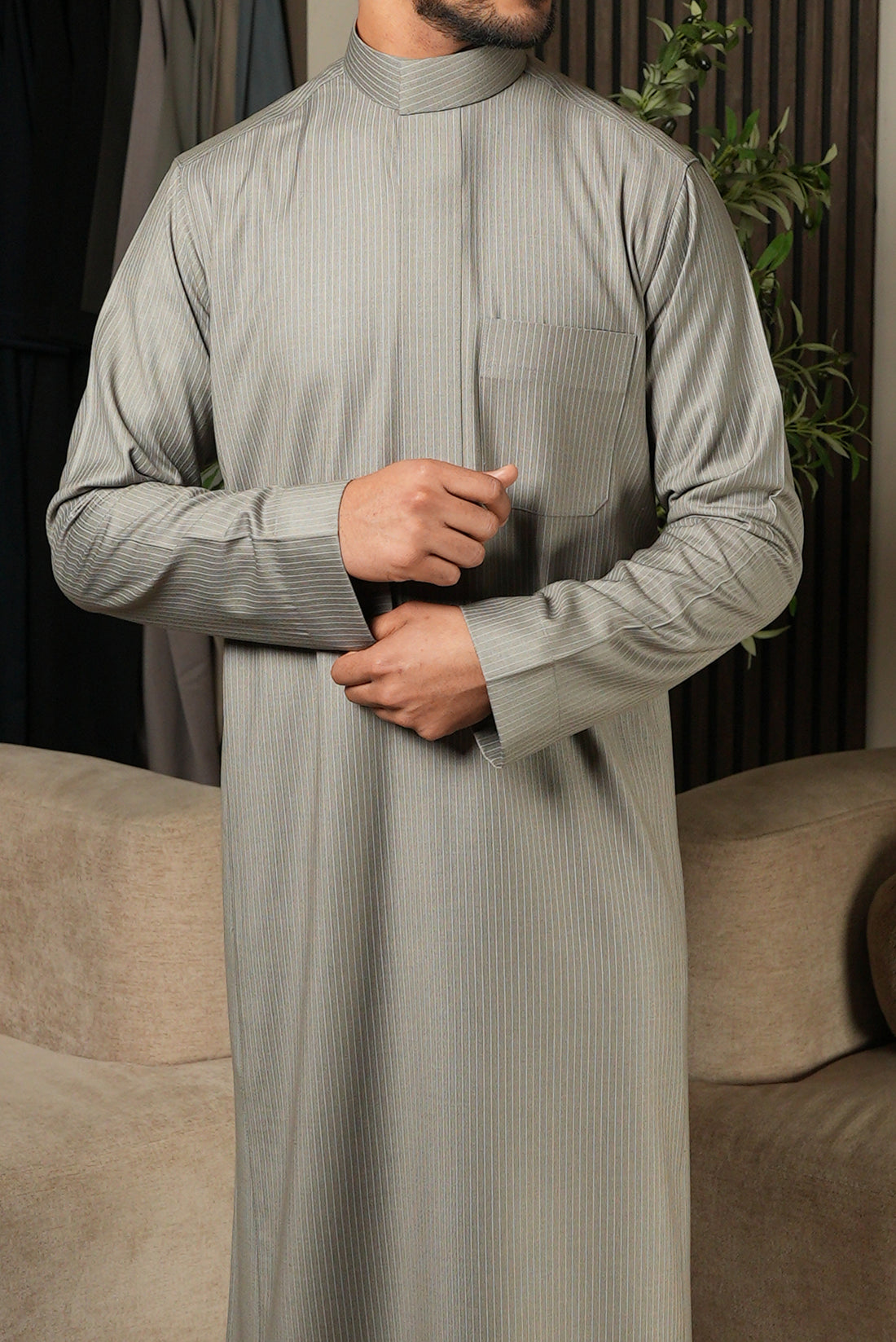 Saudi Silver Pinstripe Winter Thobe