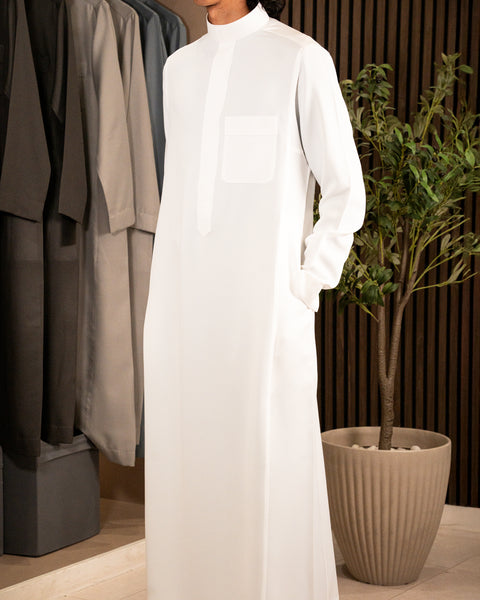 Classic Saudi White Naseej Thobe