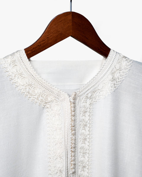 Morrocan Pearl White Linen Kaftan